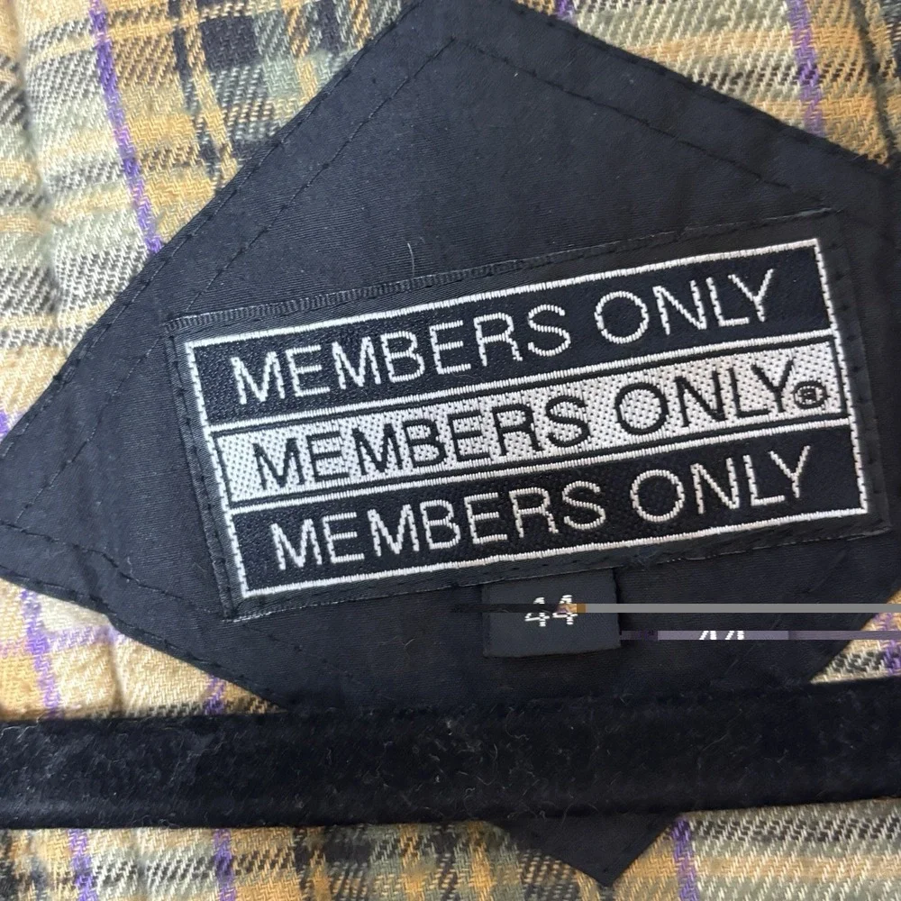 Members Only Vintage 80s 90s Bomber‎ Jacket Men's Size 44 Black Tan Plaid Lined